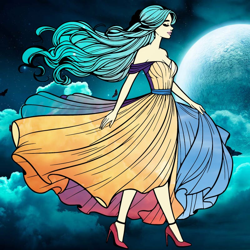 realistic woman in a dress flowing in the wind