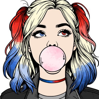 realististic girl blowing bubble -gum