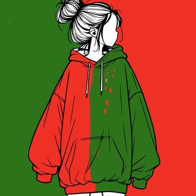 realistic girl with a oversized sweatshirt on and a bun