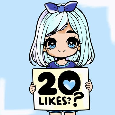 cute realistic girl holding a sign that says 20 likes?