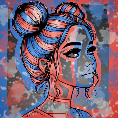 realistic girl with buns on the top of her head