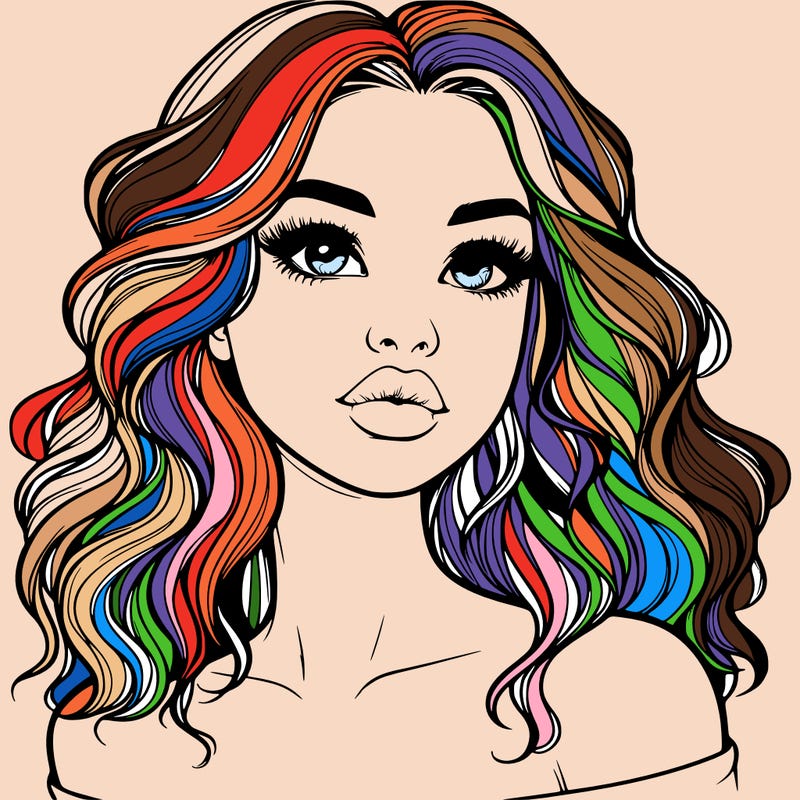 realistic girl with wavy hair and lips