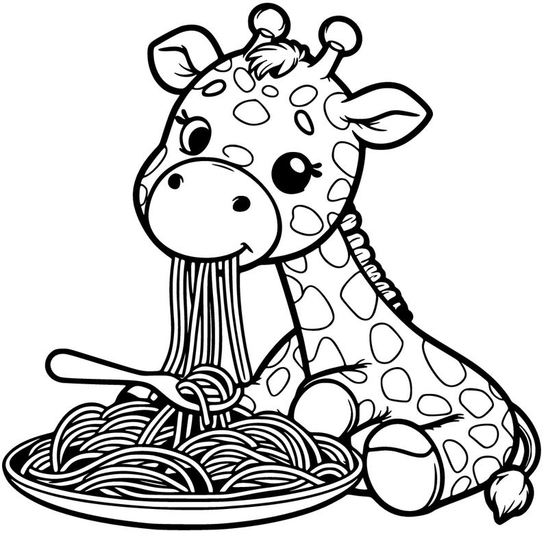 giraffe eating spaghetti