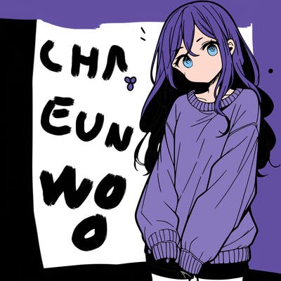 manga teen girl  in a sweater and baggy pants