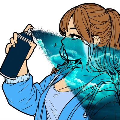 a realistic girl spray, painting