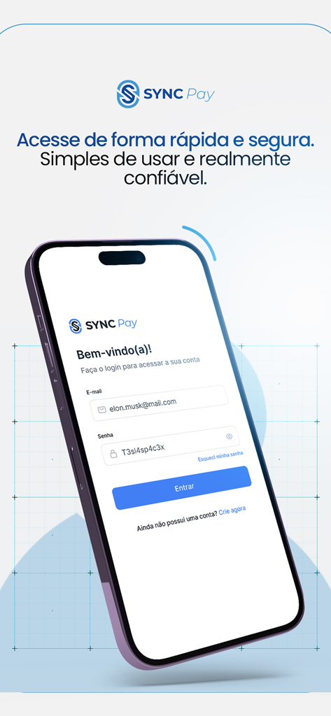Sync Pay - Sync Pay mobile app login interface with email and password fields