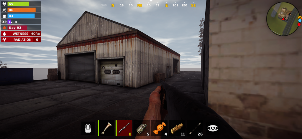 Just Survival Multiplayer - First person gameplay in Just Survival Multiplayer showing character survival stats and weapon inventory