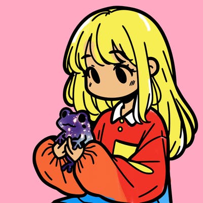 girl with long hair and a oversized shirt. and she is holding a frog