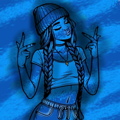 realistic teenage girl with braids and a beanie and crop top doing 🫶🏼