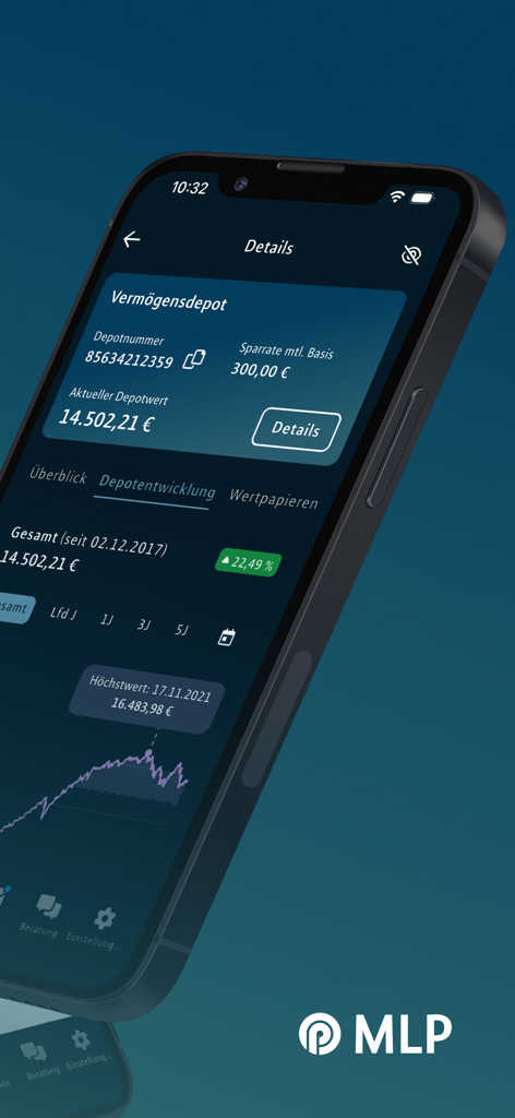Financial Home - A mobile interface of the Financial Home app showing detailed asset portfolio performance and current balance