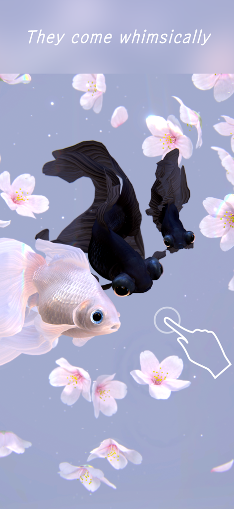 RYUKIN - Interactive goldfish swimming in water with floating cherry blossoms and a touch icon