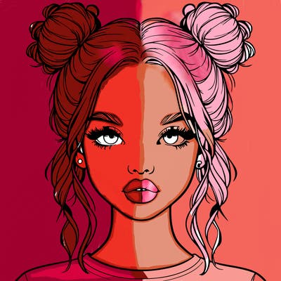 realistic girl with two buns in hair and lips