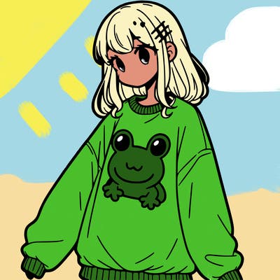 girl wearing frogging sweatshirt