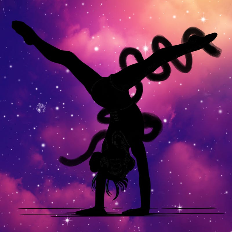 realistic gymnastic hand stand girl in four splits