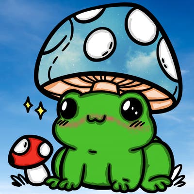a cute frog with a mushroom hat