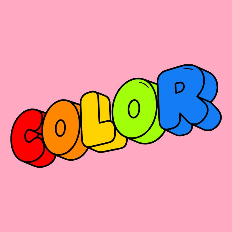 a sign that says color in bubble writing