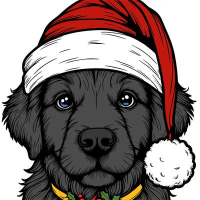 realistic dog with a christmas hat