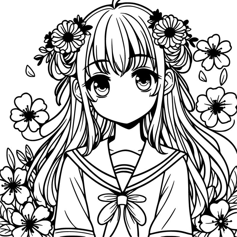 manga girl flowers