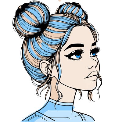 realistic girl with buns on the top of her head