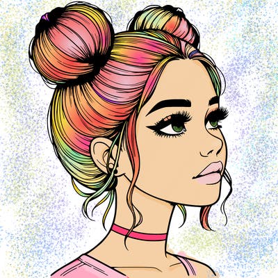 realistic girl with buns on the top of her head