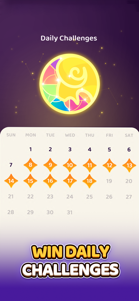 Number Master: Ten Pair Puzzle - Capture d'écran du calendrier des défis quotidiens dans l'application Number Master Ten Pair Puzzle montrant la progression et les récompenses