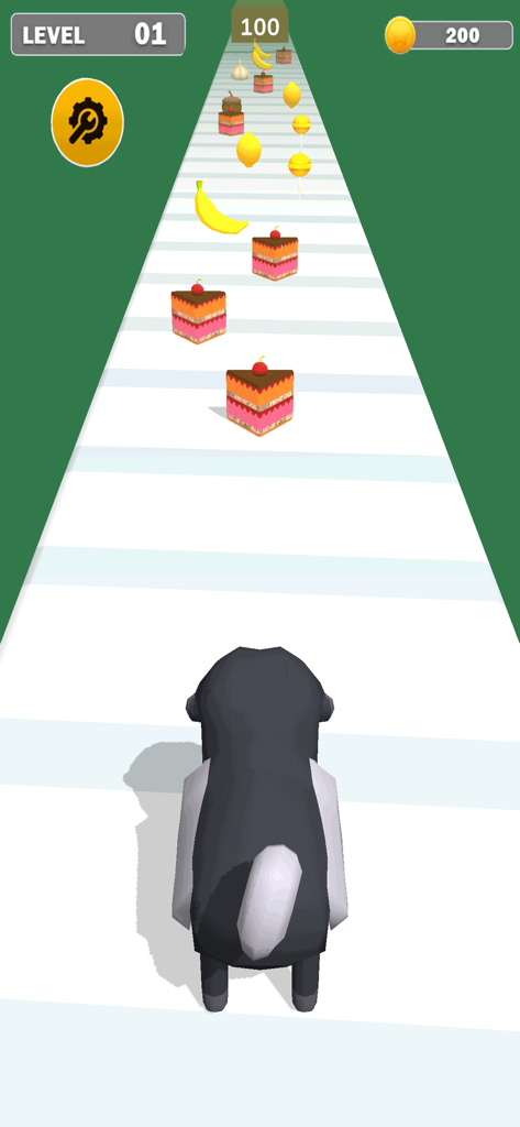 Animal Run Race Running Games - Gameplay of an animal character running on a path to collect cakes and fruits in Animal Run Race.