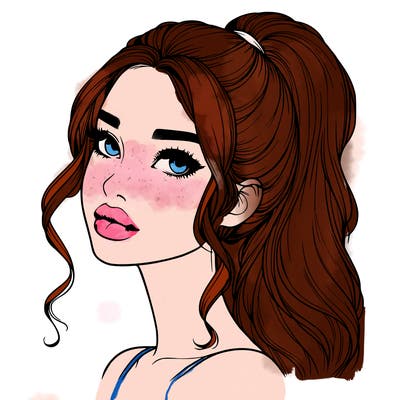 realistic girl with a ponytail on her hair and lips