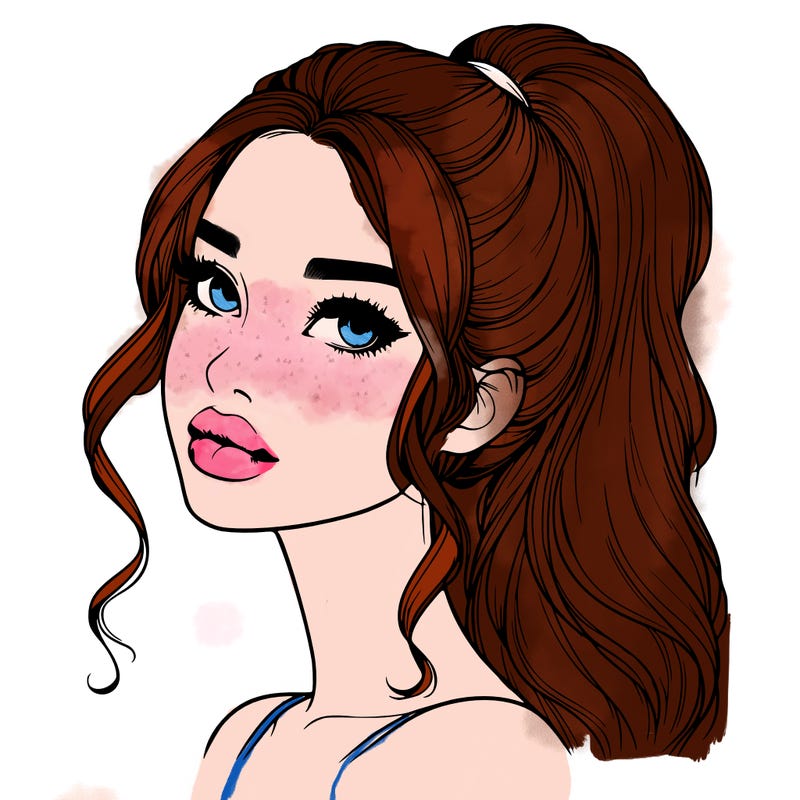 realistic girl with a ponytail on her hair and lips