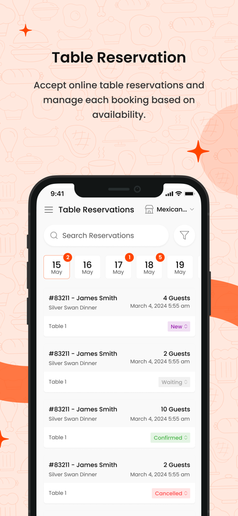 FoodMato Restaurant Partner - FoodMato app screen for managing restaurant table reservations and guest bookings