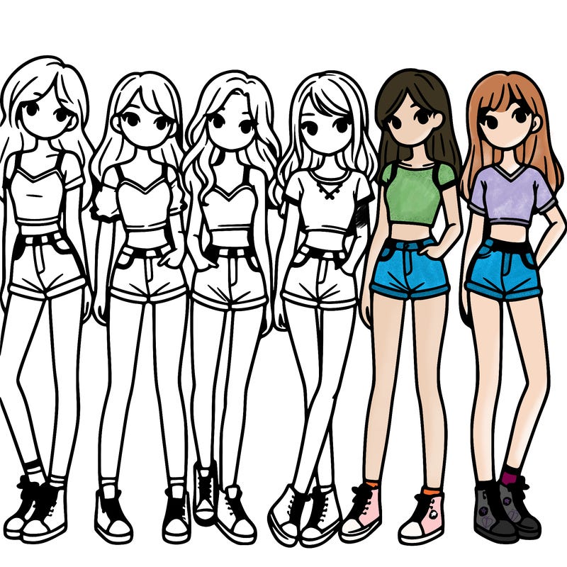 a group of girls wearing crop tops and shorts