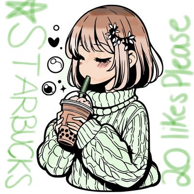 manga girl drinking boba in cozy sweater