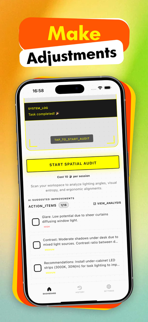 Flock - Foucs Life - Pantalla de la aplicación Flock mostrando una lista de verificación de ajustes del espacio de trabajo sugeridos por IA para un enfoque óptimo