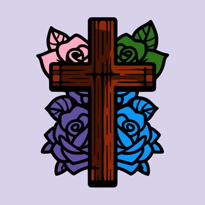 cross with roses