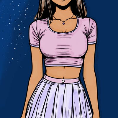 realistic girl wearing crop top and skirt