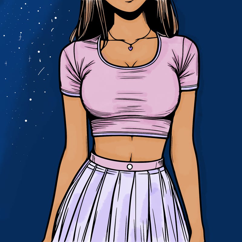 realistic girl wearing crop top and skirt