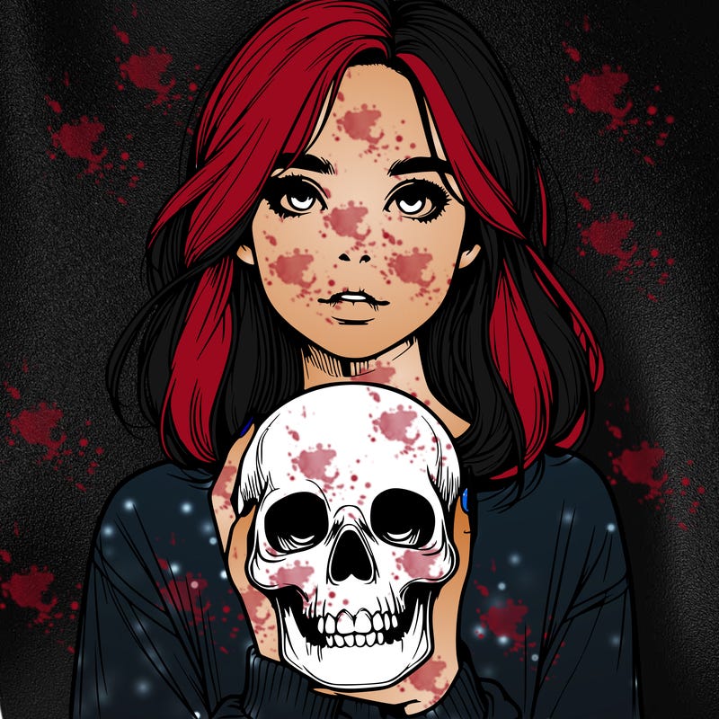 realistic girl holding a skull