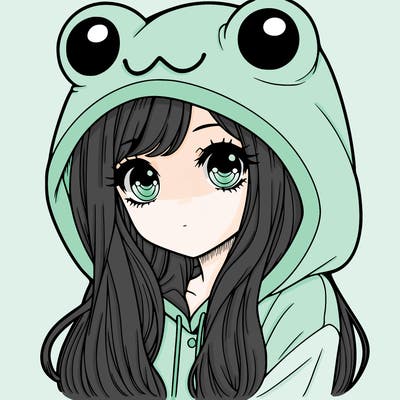 a pretty girl wearing a frog hoodie portrait with long hair