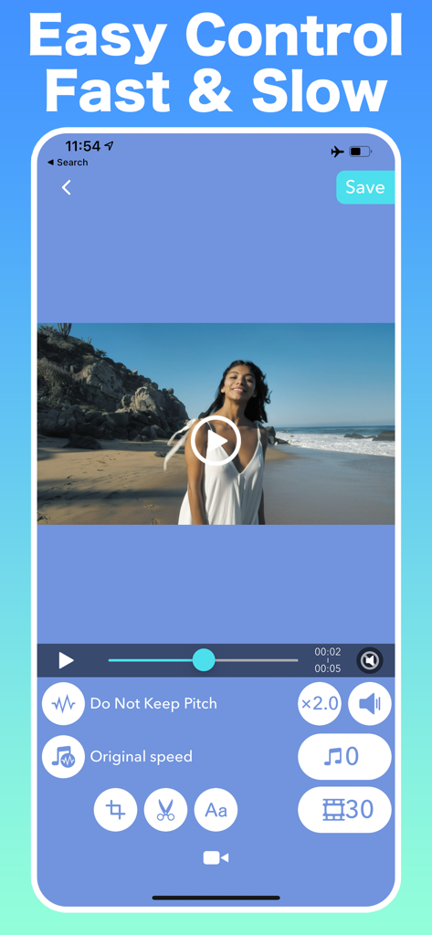 Video Speed Editor - VBooster - VBooster app interface showing fast and slow video speed controls