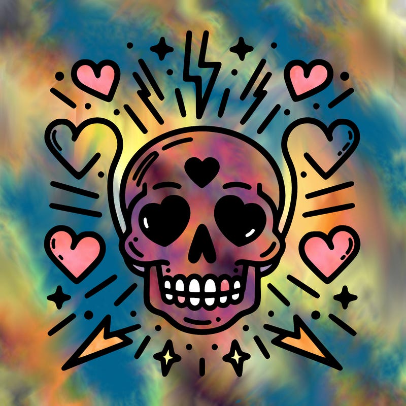 skull with hearts with lighting