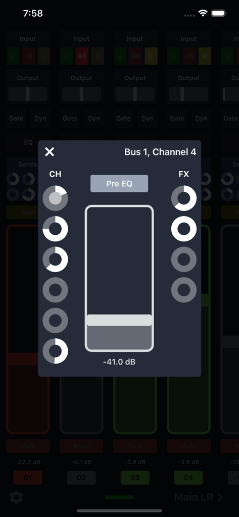 X Air Controller app bus and channel control interface