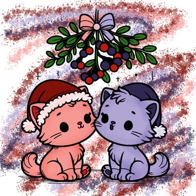 christmas kittens under mistletoe