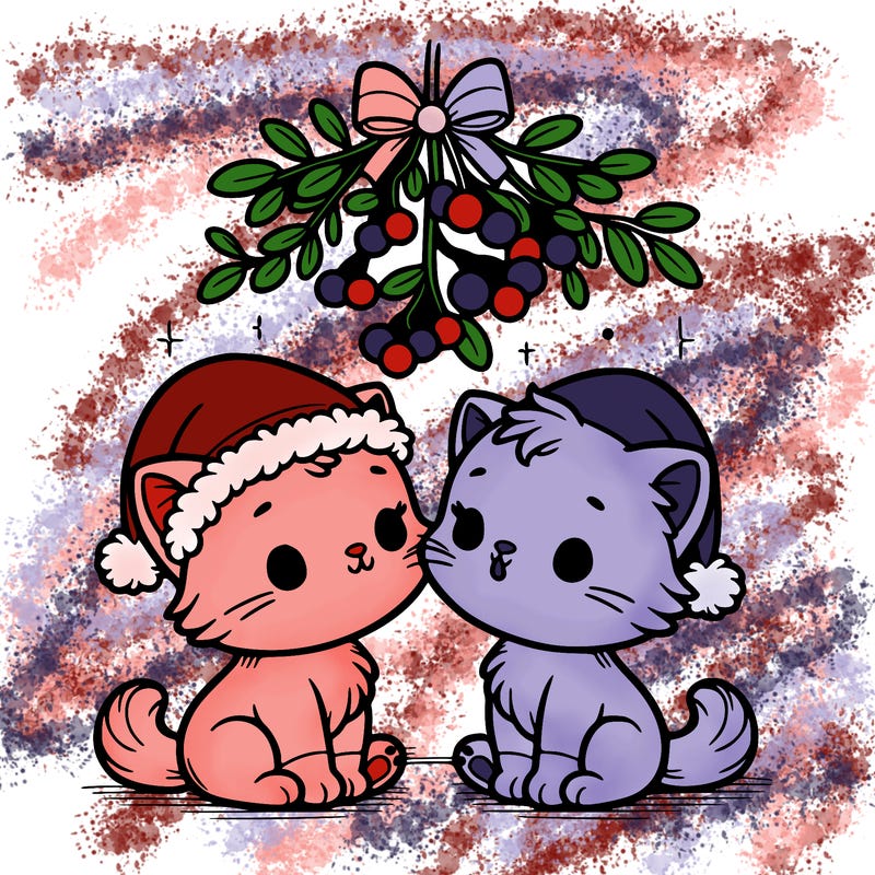 christmas kittens under mistletoe