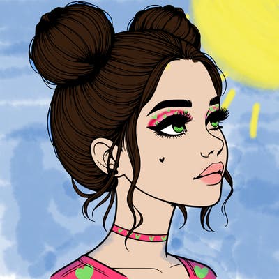 realistic girl with buns on the top of her head