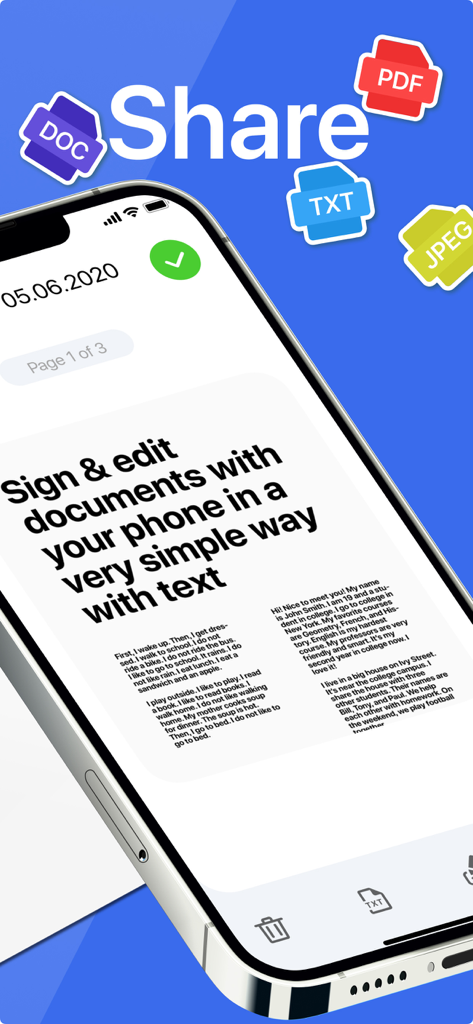 PDF Scanner aрp - Interface of Scanner App Pro showing document sharing and editing options on an iPhone