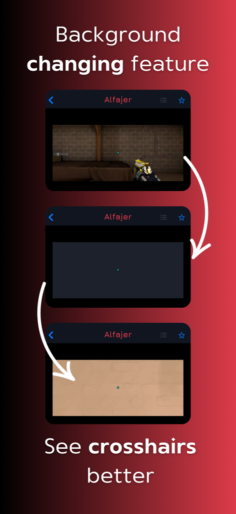 Aperçu du réticule Valorant sur différents arrière-plans pour une meilleure visibilité.