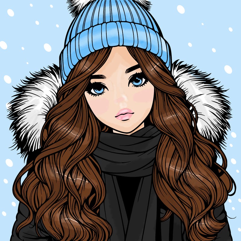 realistic girl with winterhat jacket longhair scarf and boots