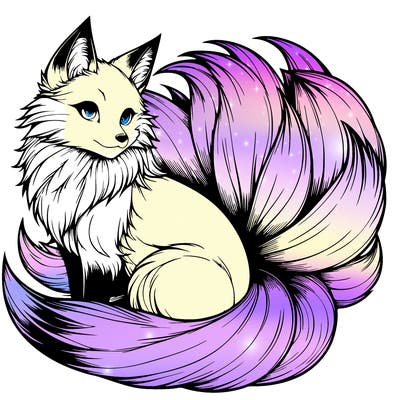 realistic detailed 9 tailed anime fox