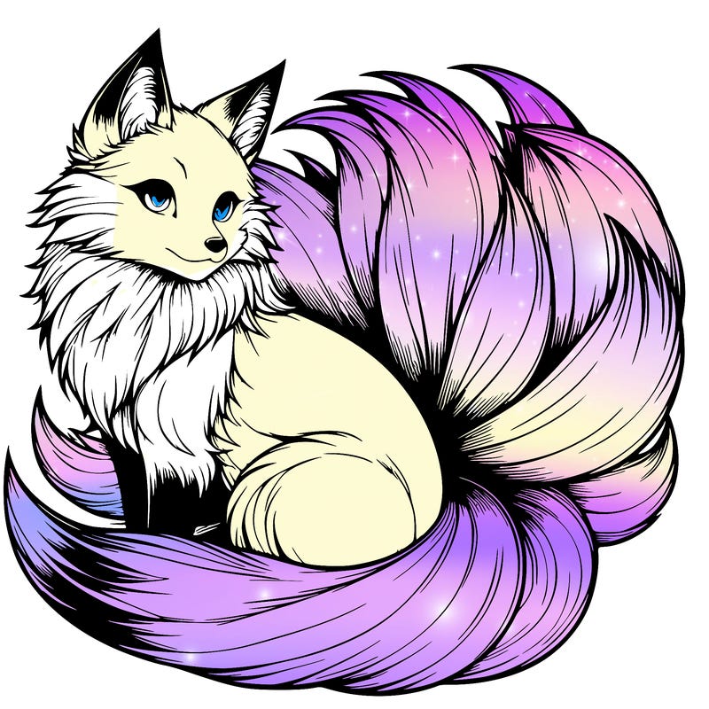 realistic detailed 9 tailed anime fox