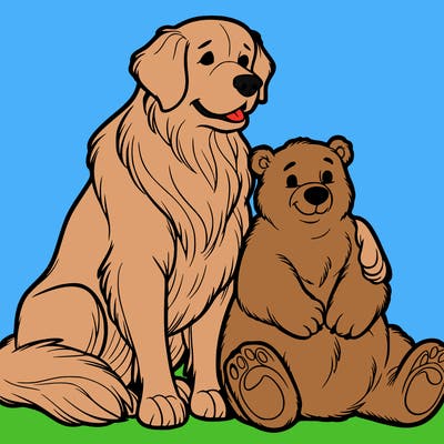 golden retriever and a bear