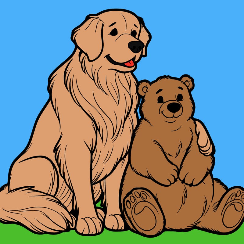 golden retriever and a bear